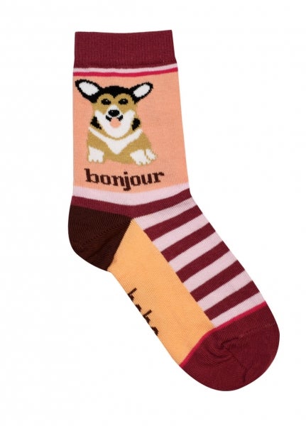 Hebe - Socks Pink Stripes And Dog