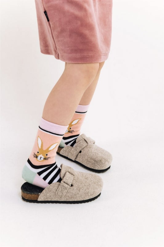 Hebe - Socks Black Stripe With Bunny
