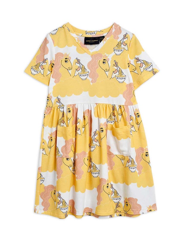 Mini Rodini - Unicorn noodles aop ss dress, Yellow