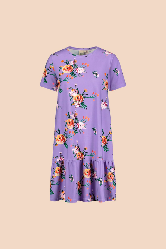 Kaiko - Women Ruffle T-shirt Dress, Lavender Bloom