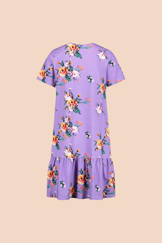 Kaiko - Women Ruffle T-shirt Dress, Lavender Bloom