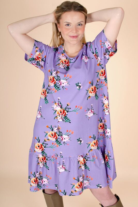 Kaiko - Women Ruffle T-shirt Dress, Lavender Bloom